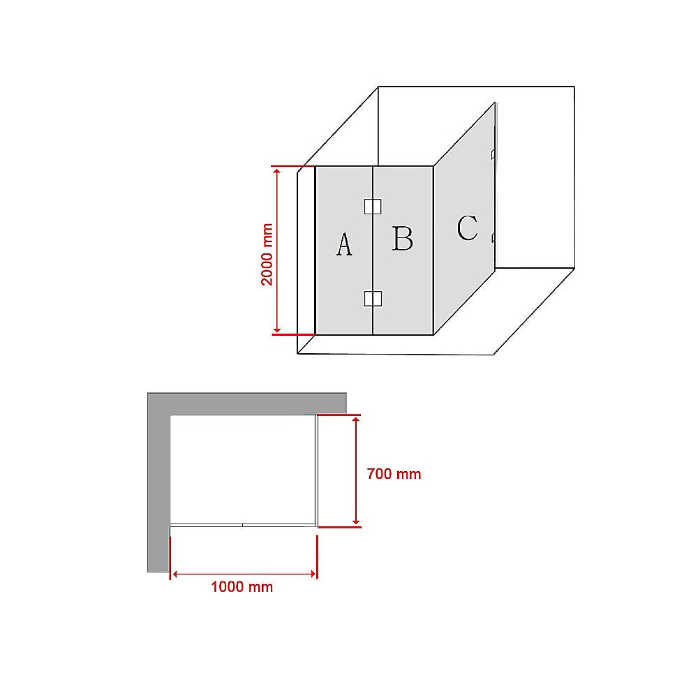 1000 x 700mm Frameless 10mm Glass Shower Screen By Della Francesca