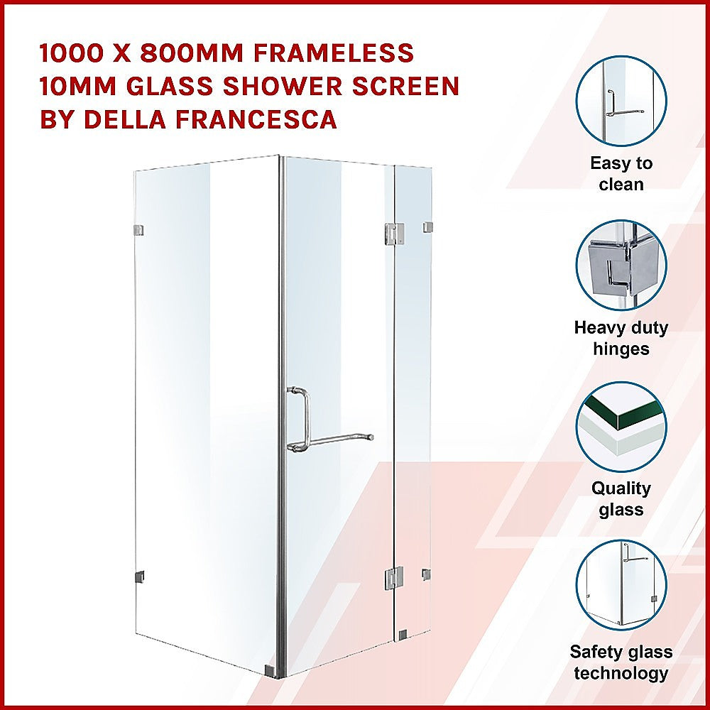 1000 x 800mm Frameless 10mm Glass Shower Screen By Della Francesca