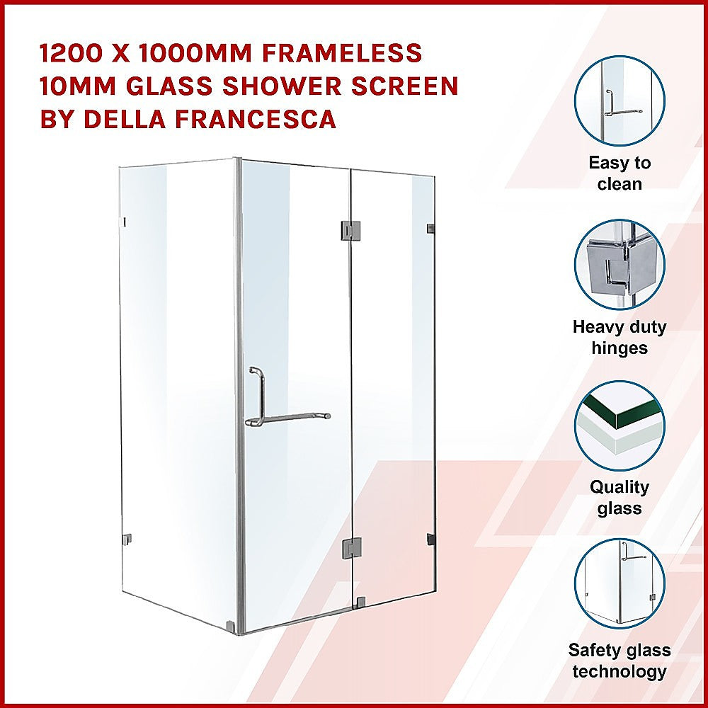 1200 x 1000mm Frameless 10mm Glass Shower Screen By Della Francesca