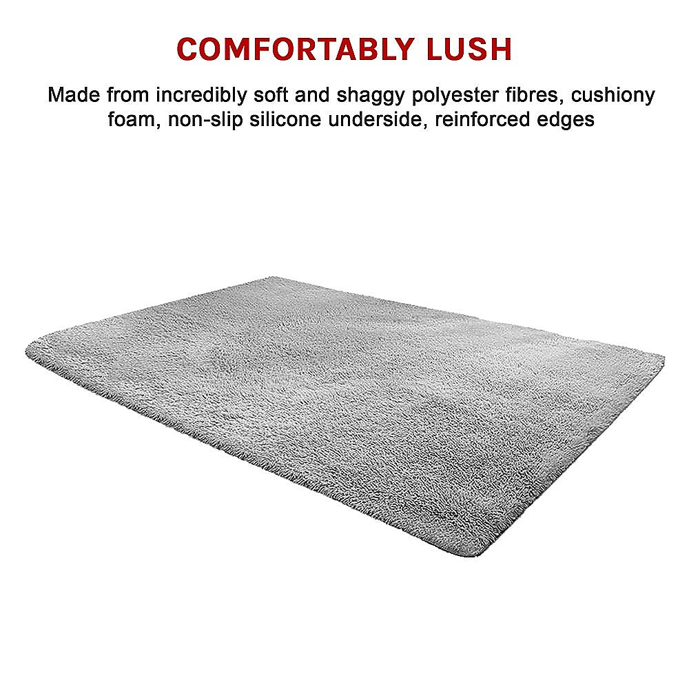 230x160cm Floor Rugs Large Shaggy Rug Area Carpet Bedroom Living Room Mat - Grey