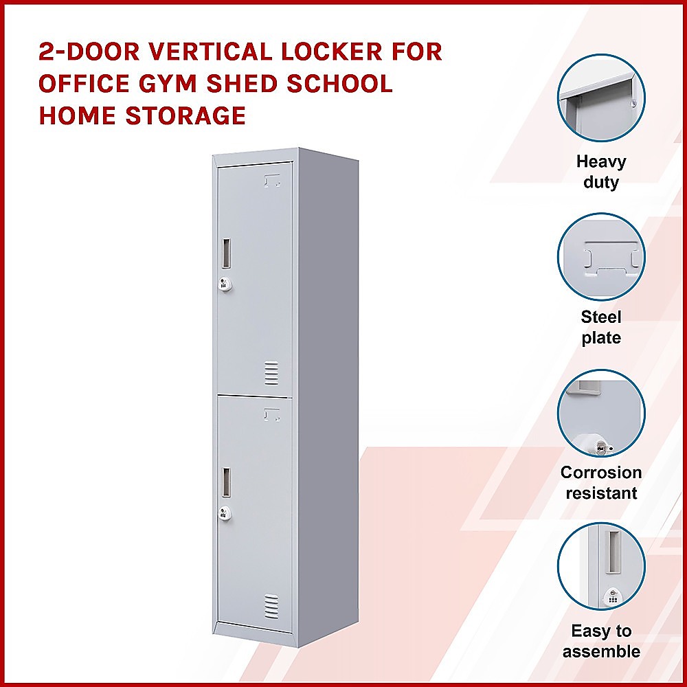 2-Door Vertical Locker for Office Gym Shed School Home Storage