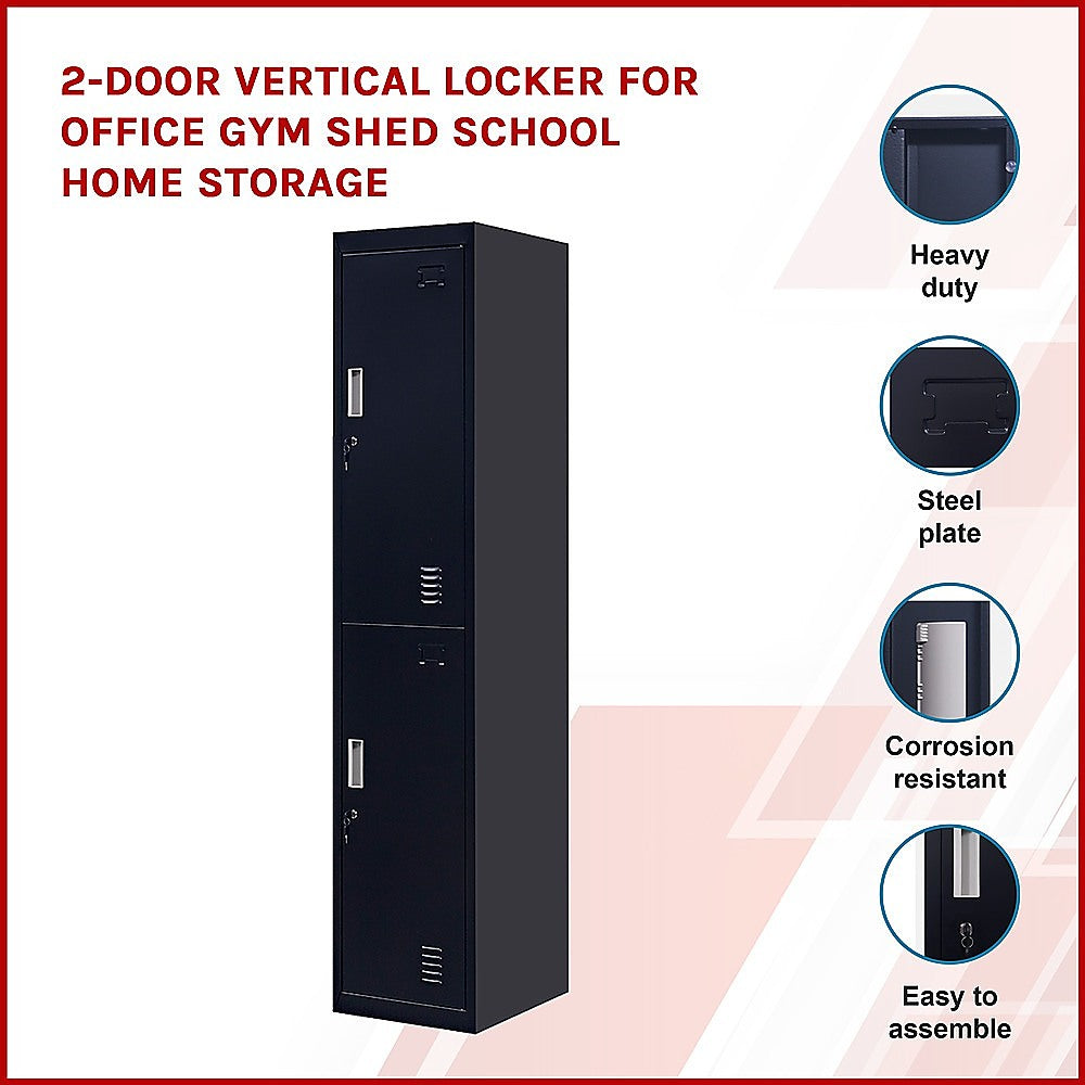 2-Door Vertical Locker for Office Gym Shed School Home Storage