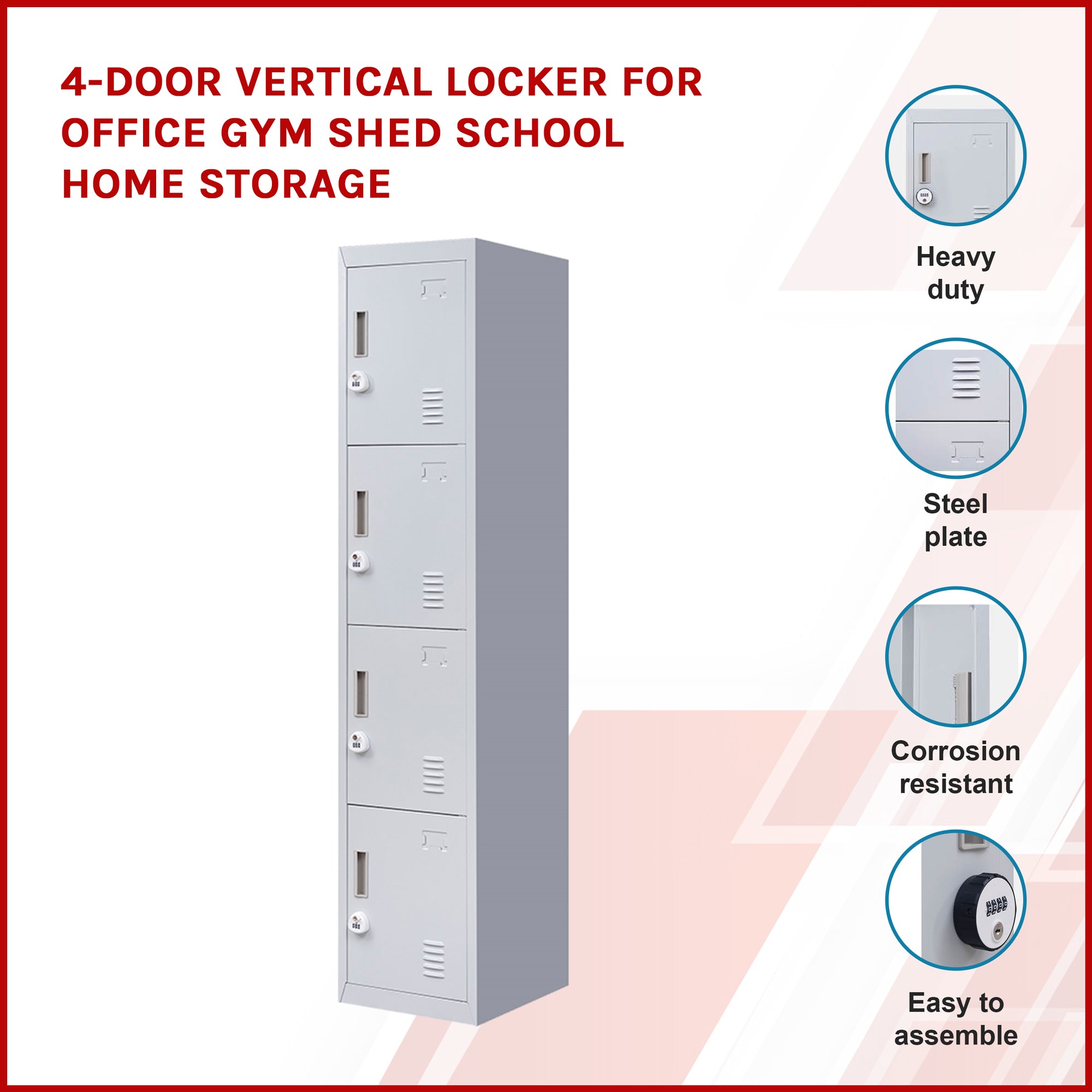 4-Door Vertical Locker for Office Gym Shed School Home Storage