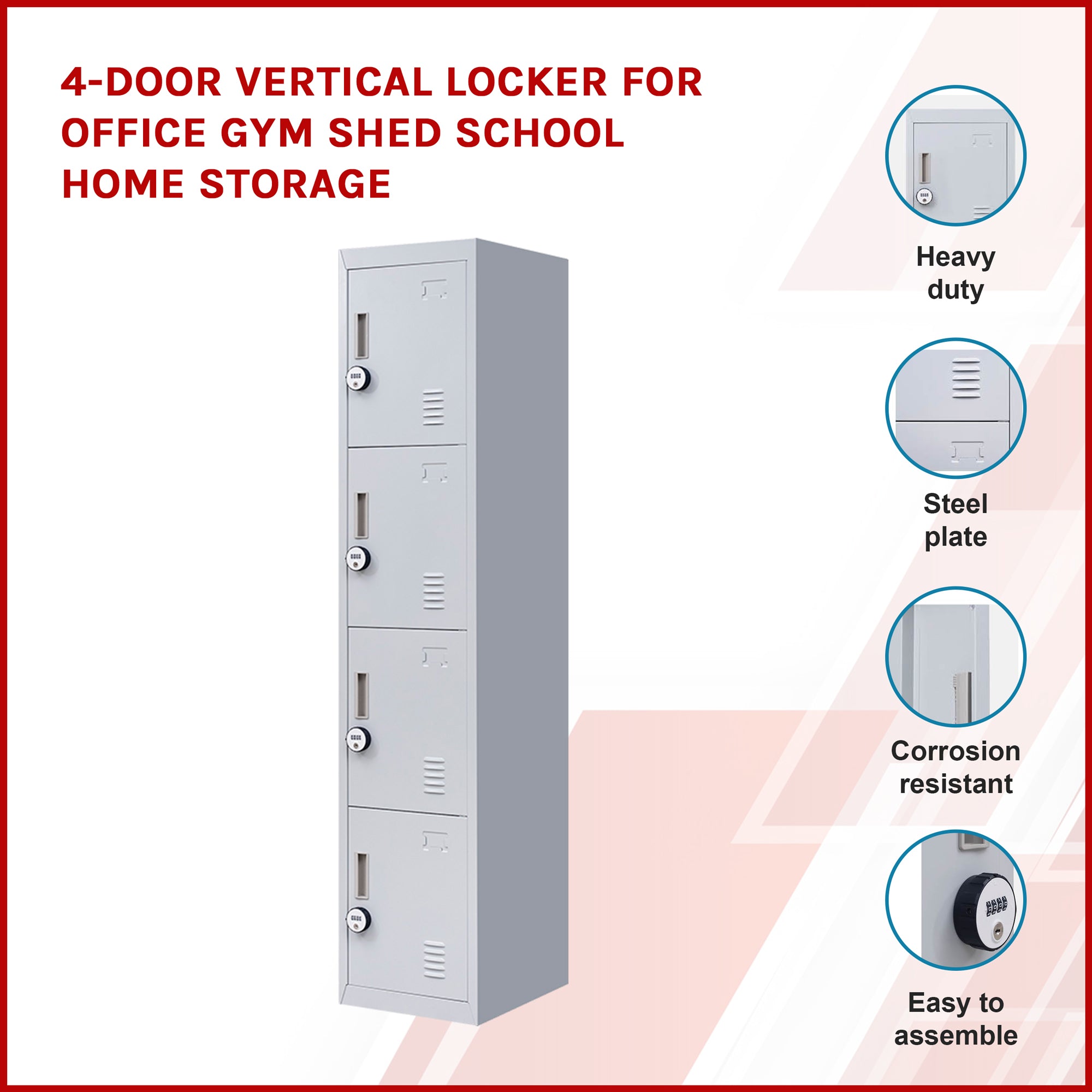 4-Door Vertical Locker for Office Gym Shed School Home Storage