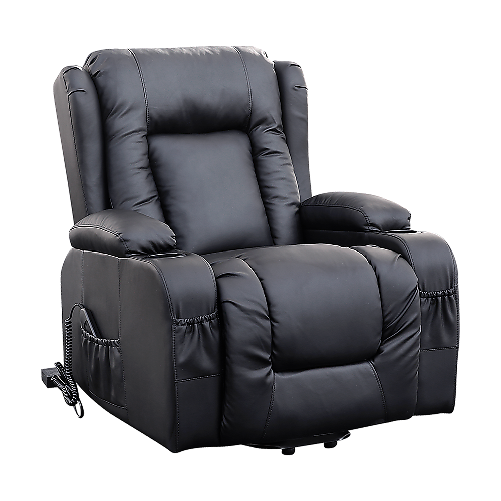 Recliner Chair Electric Massage Chair Lift Heated Leather Lounge Sofa Black