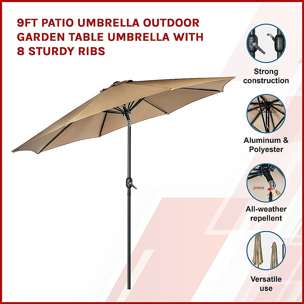 9FT Patio Umbrella Outdoor Garden Table Umbrella with 8 Sturdy Ribs