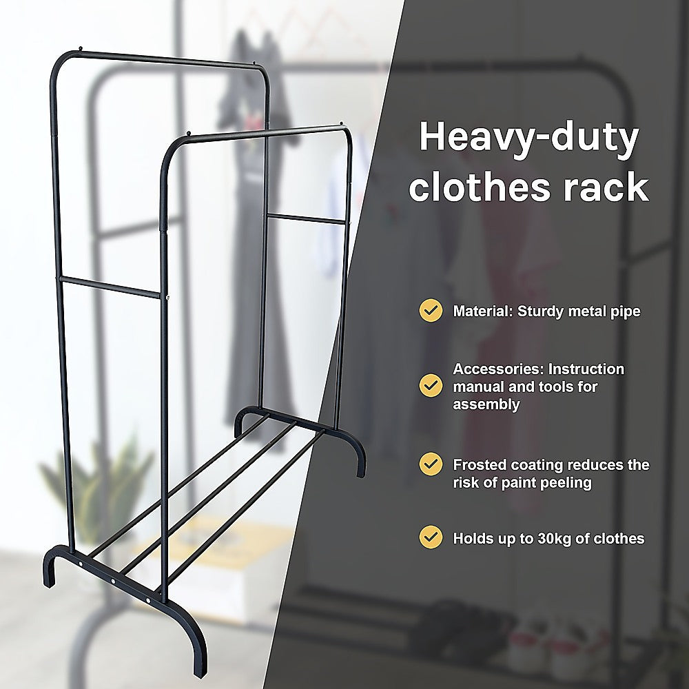 Heavy Metal Double Clothes Rail Hanging Rack Garment Display Stand Storage Shelf