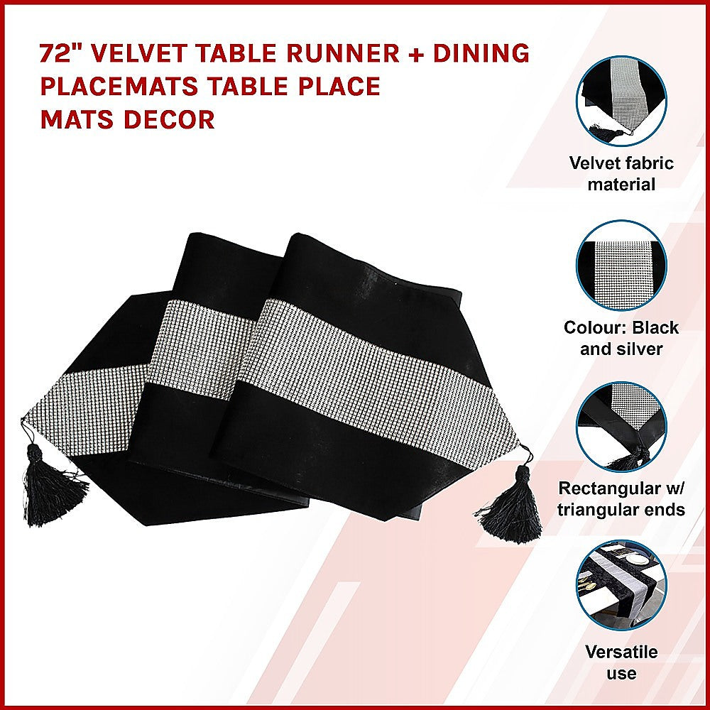 72" Velvet Table Runner + Dining Placemats Table Place Mats Decor