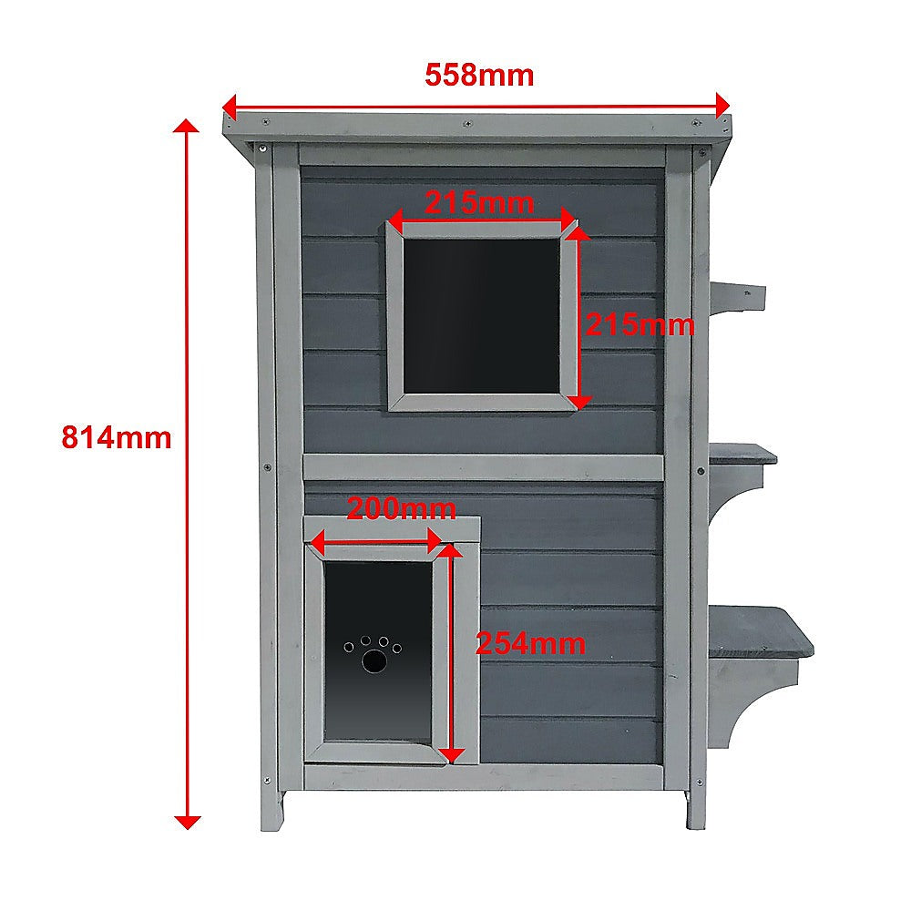 Cat House Weatherproof 2-Story Indoor Outdoor Wooden Shelter Bitumen Roof