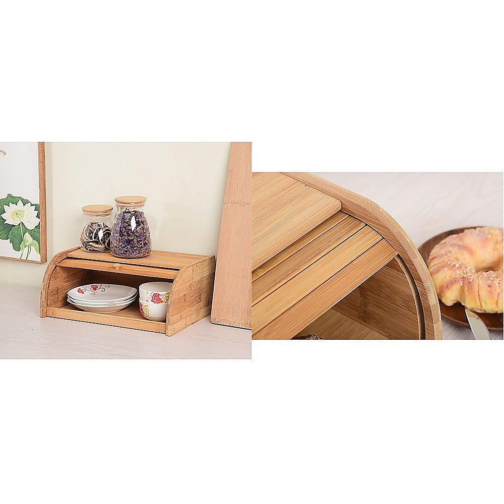 Bamboo Bread Bin Storage Box Kitchen Loaf Pastry Container