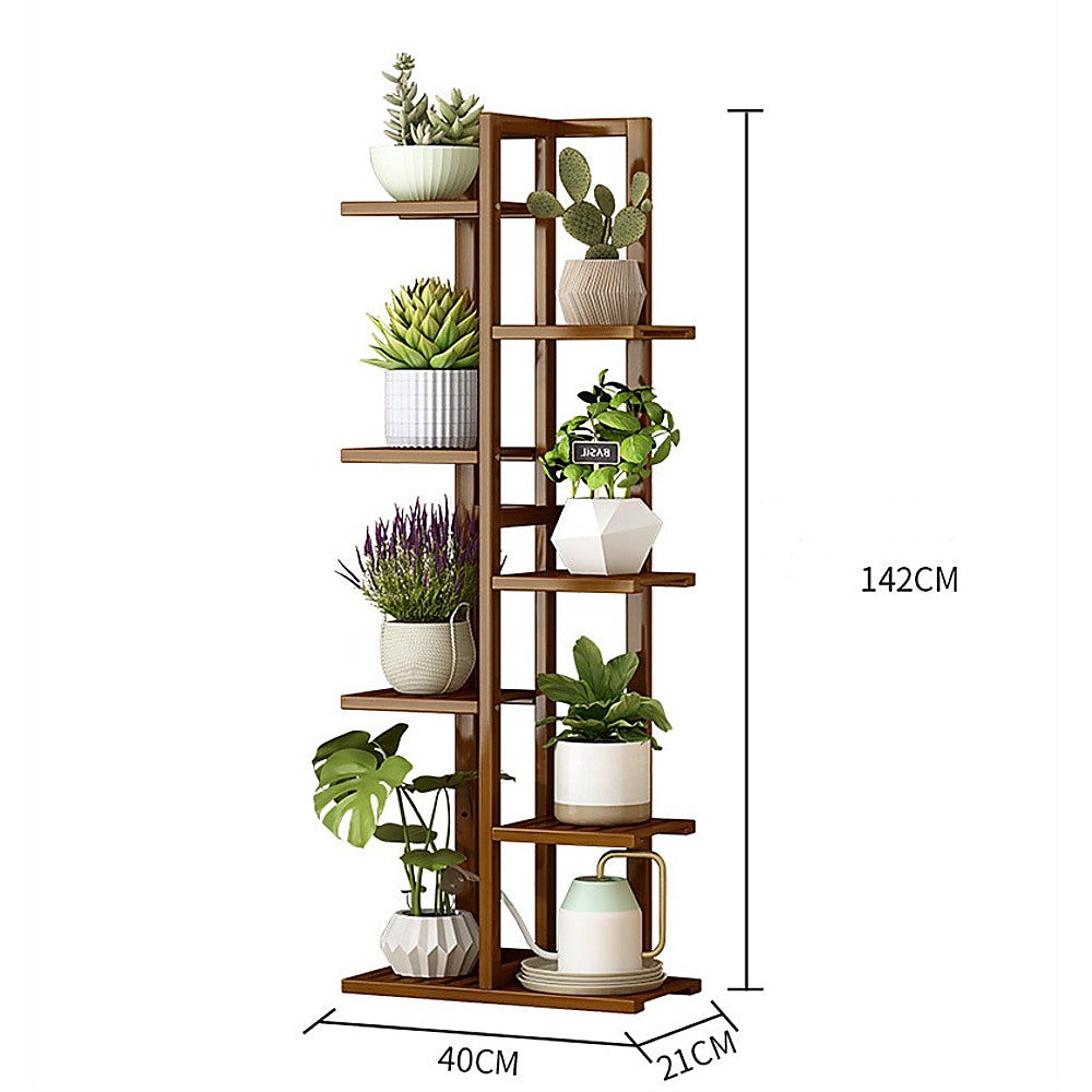 6 Tiers Vertical Bamboo Plant Stand Staged Flower Shelf Rack Outdoor Garden