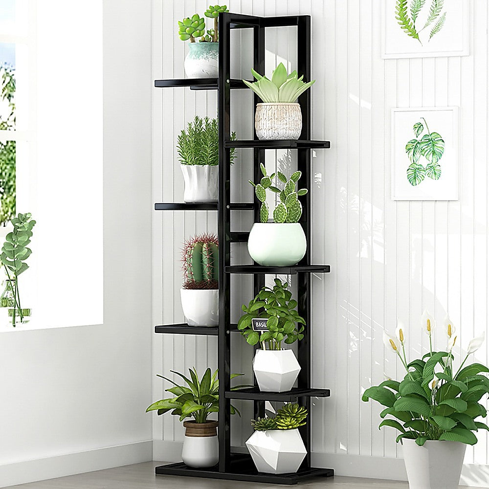 6 Tiers Vertical Bamboo Plant Stand Staged Flower Shelf Rack Outdoor Garden