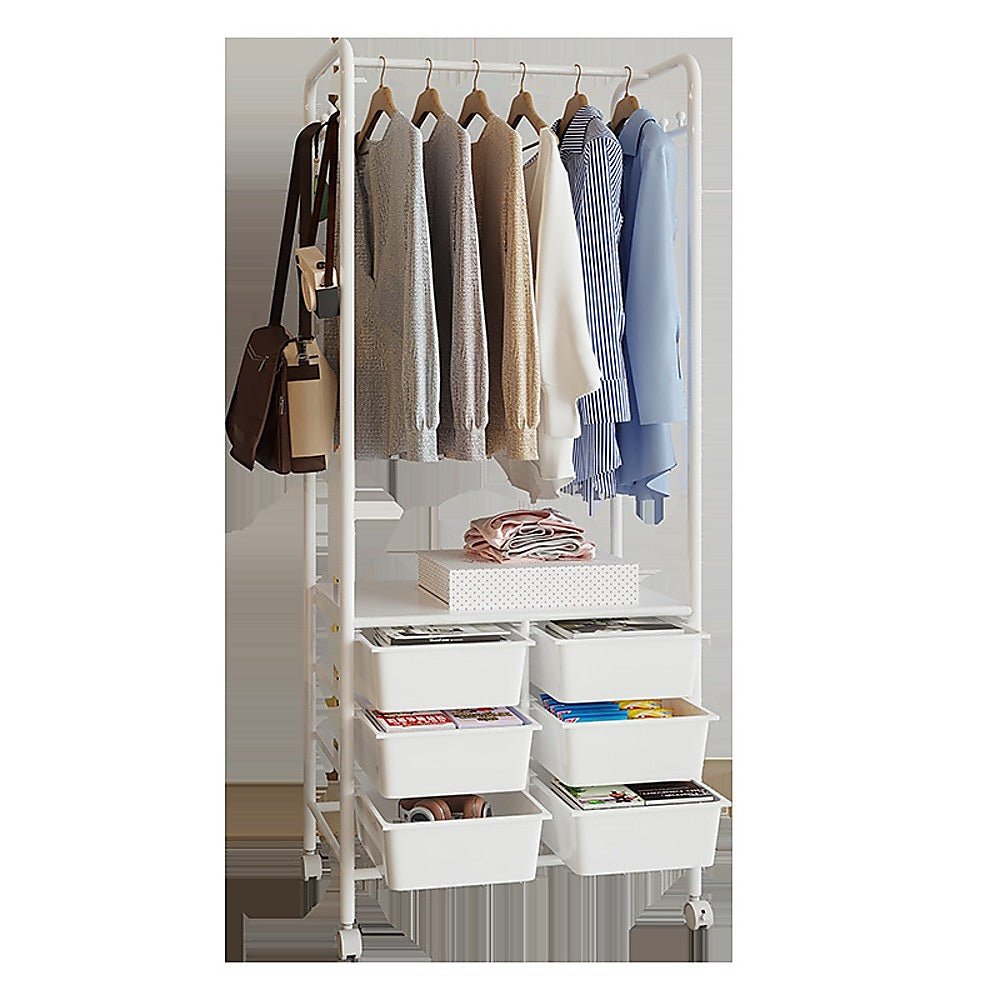 Metal Open Wardrobe Modern Storage Cabinet Tall Clothes Drawers Hanger