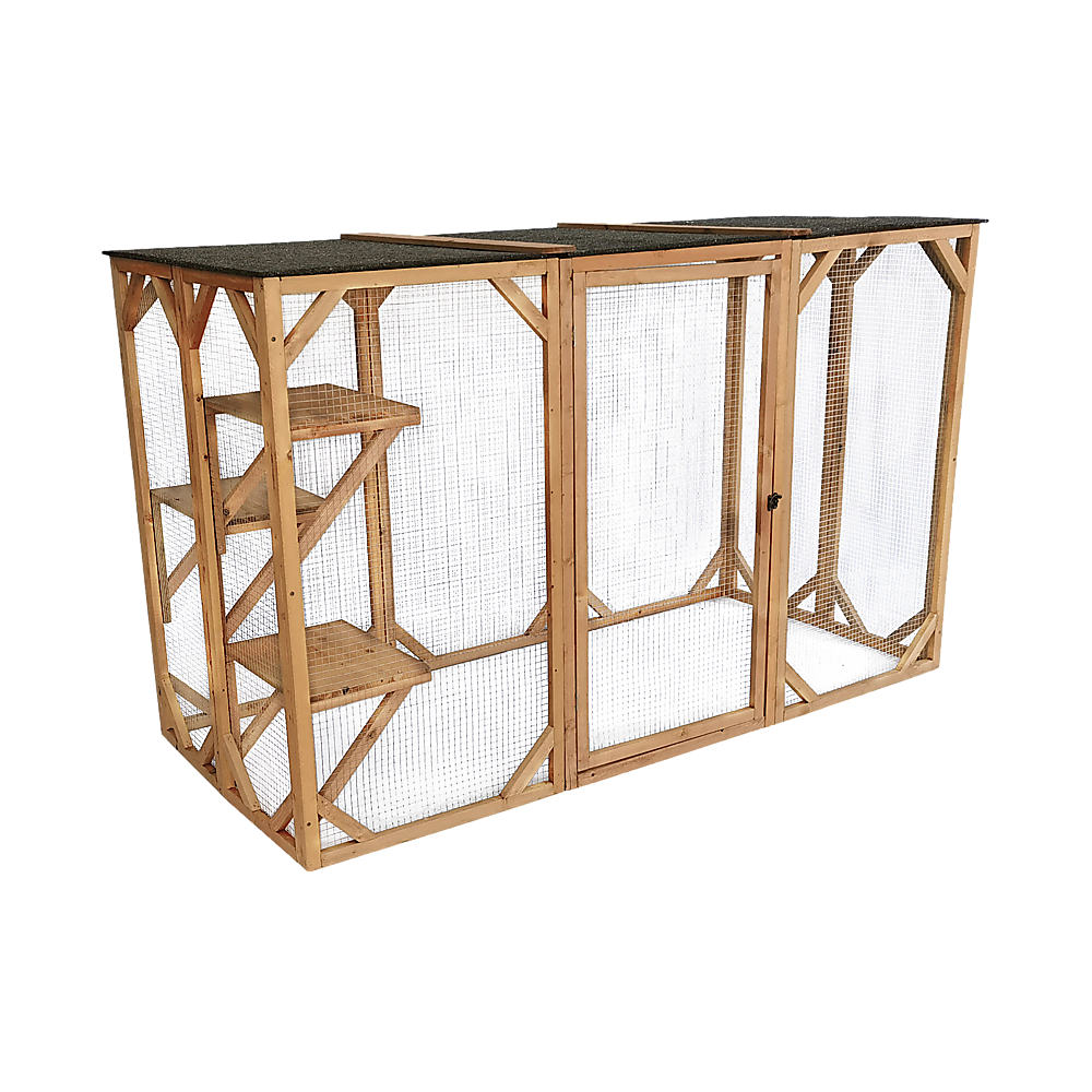 180cm Large Cat Enclosure Wooden Outdoor Cage with 3 Platforms