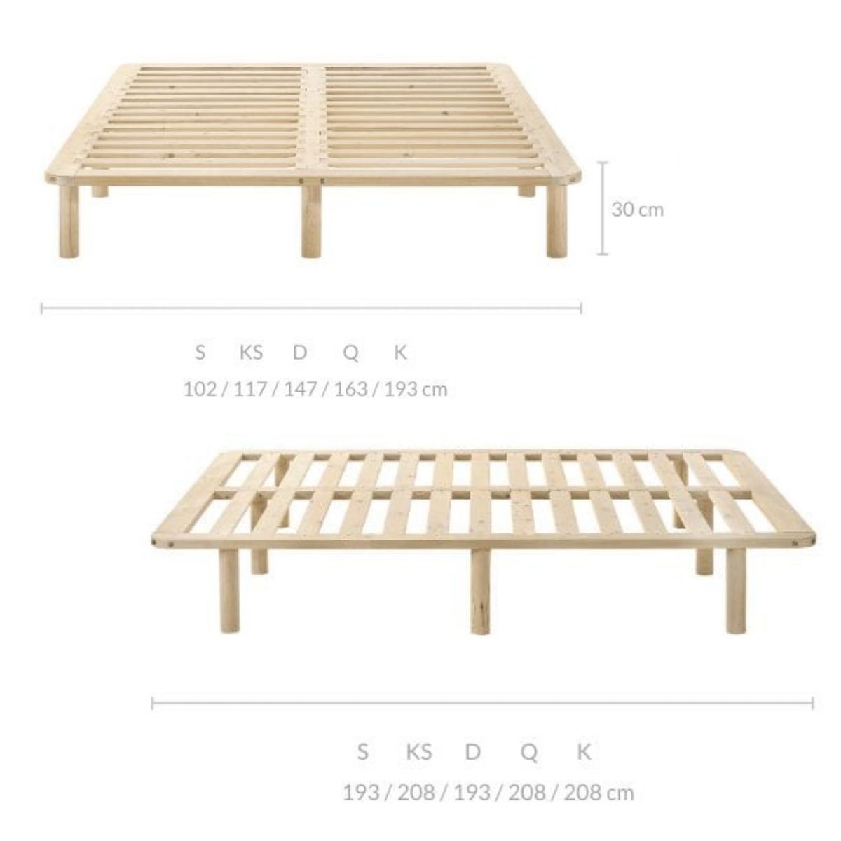 Platform Bed Base Frame Wooden Natural King Pinewood