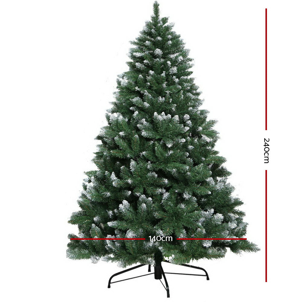 Jingle Jollys Christmas Tree 2.4m Snowy Xmas Tree Decoration 1400 Tips