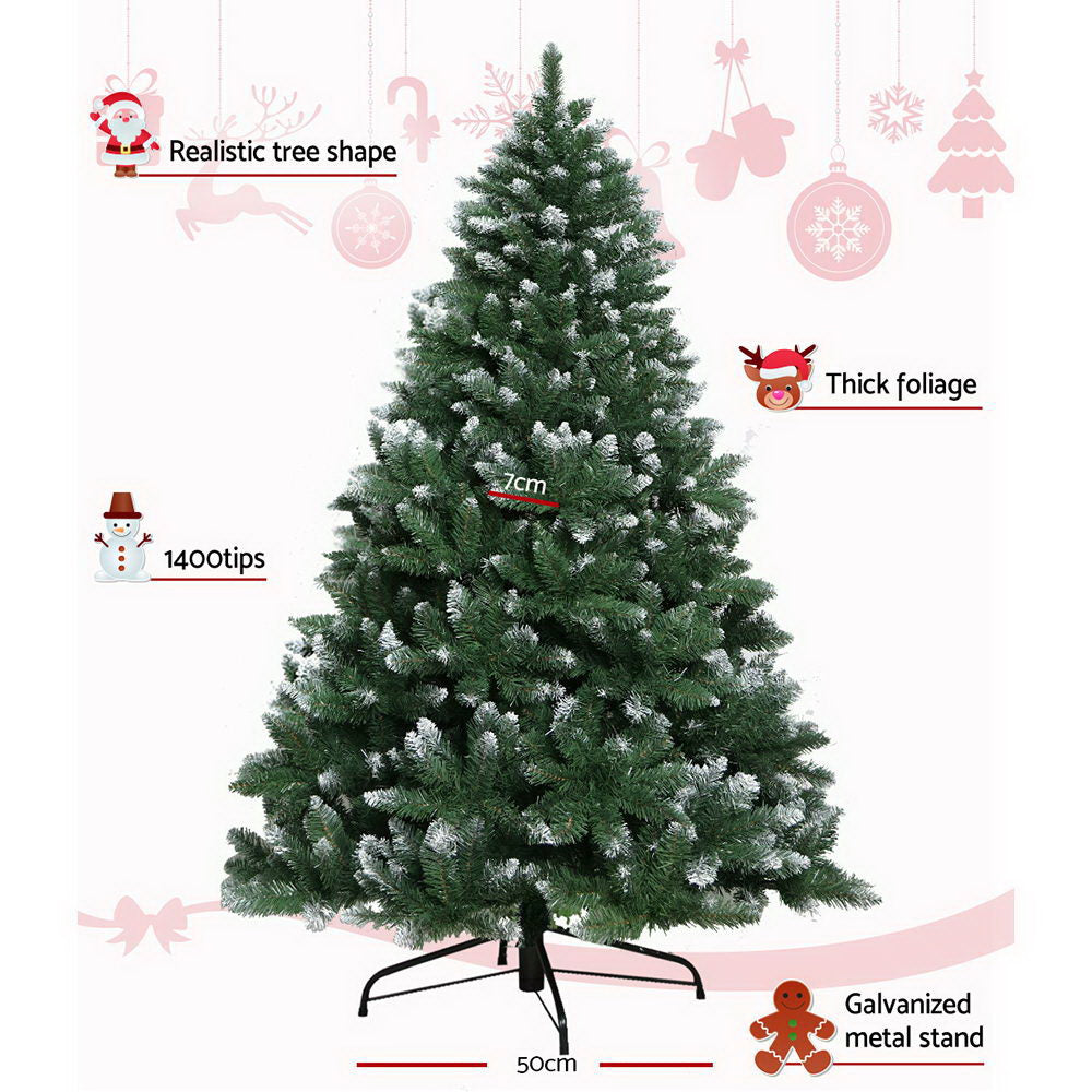 Jingle Jollys Christmas Tree 2.4m Snowy Xmas Tree Decoration 1400 Tips