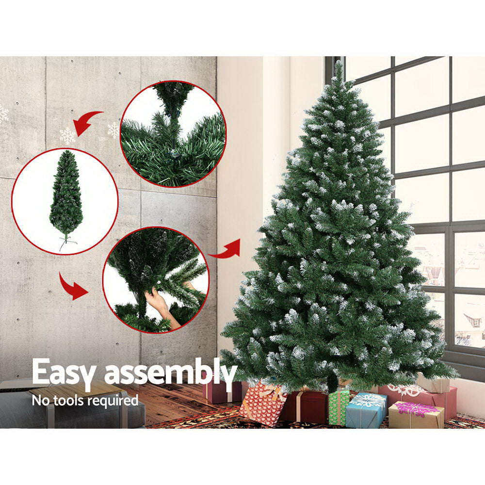 Jingle Jollys Christmas Tree 2.4m Snowy Xmas Tree Decoration 1400 Tips