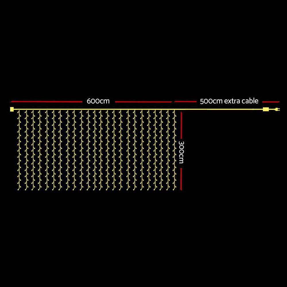 Jingle Jollys Christmas Lights 6Mx3M 600 LED Curtain Light Decorations Warm