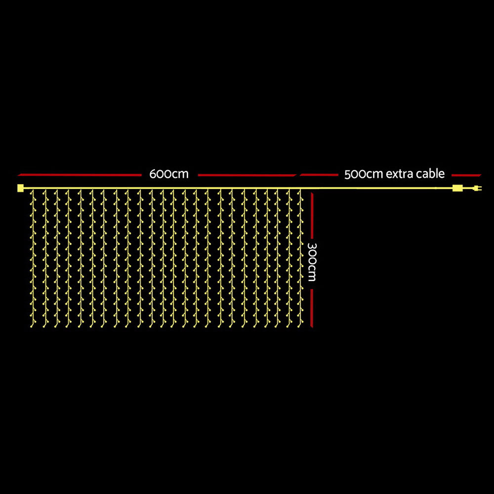 Jingle Jollys Christmas Lights 6Mx3M 600 LED Curtain Light Decorations Cool