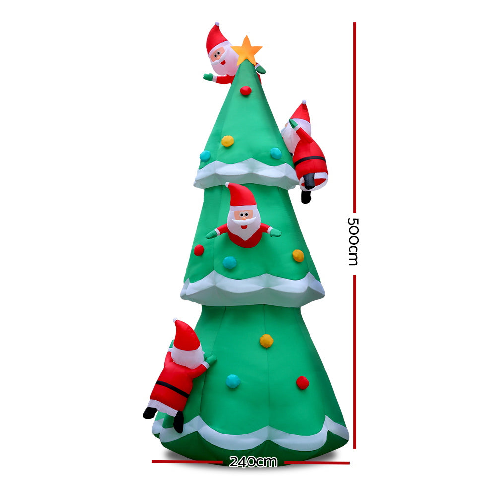 Jingle Jollys Christmas Inflatable Santa Tree 5M Outdoor Xmas Decorations Lights