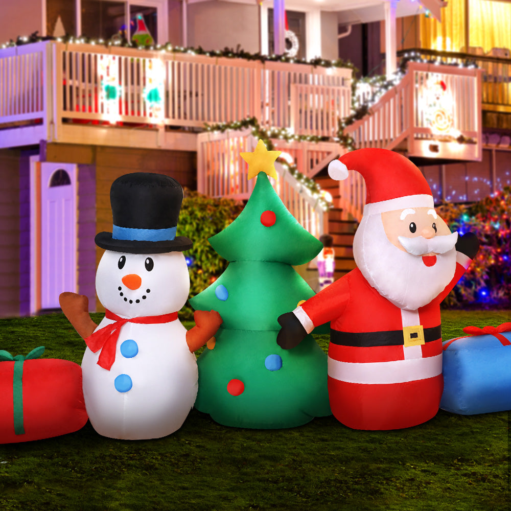 Jingle Jollys Christmas Inflatable Tree Snowman Lights 2.7M Outdoor Decorations