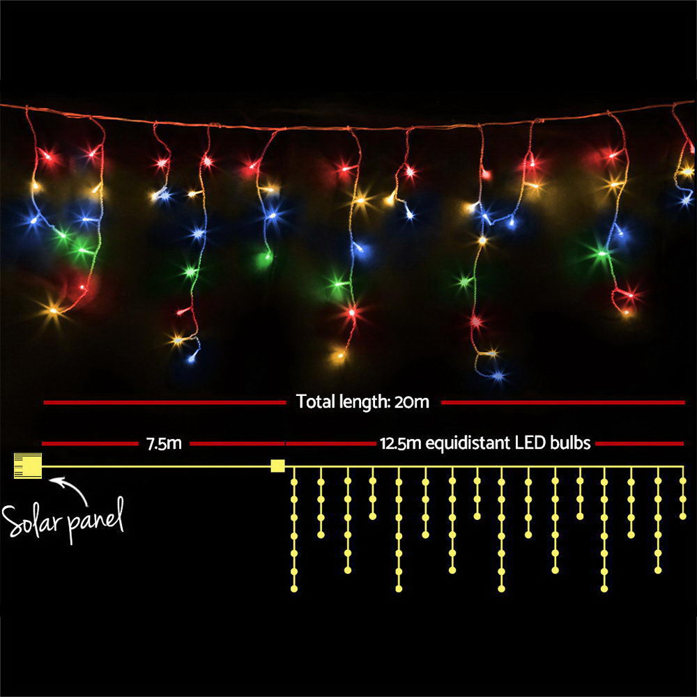 Jingle Jollys Solar Christmas Lights 12.5M 500 LED Icicle Light Decorations