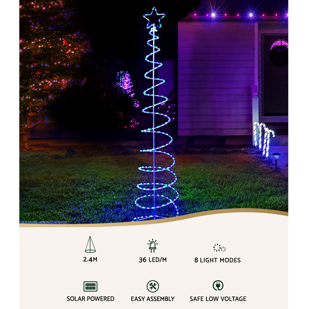 Jingle Jollys Solar Christmas Tree 2.4m Motif Lights 8 Modes Multi Colour