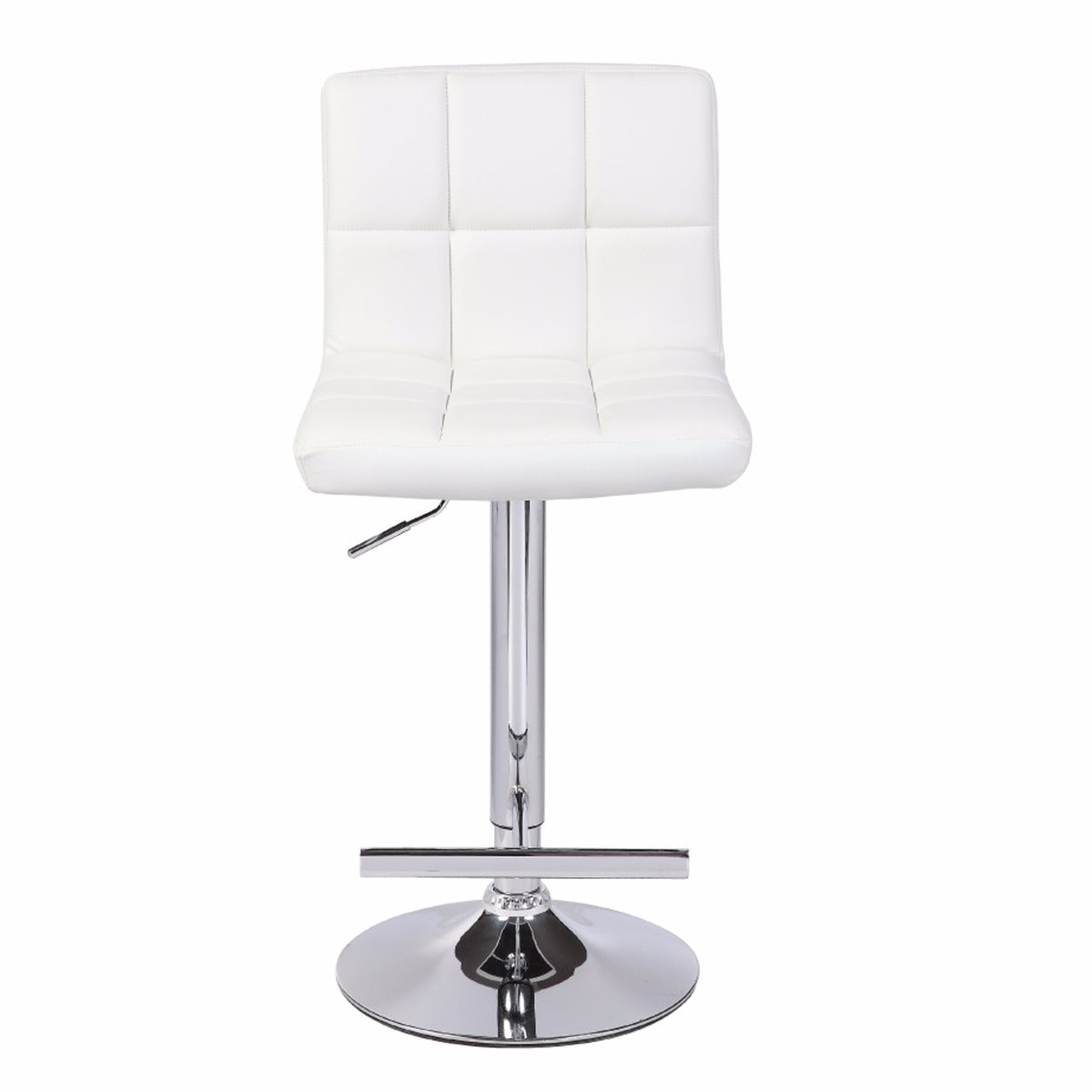 2X White Bar Stools Faux Leather Mid High Back Adjustable Crome Base Gas Lift Swivel Chairs