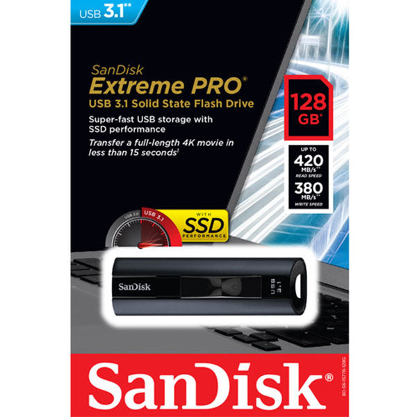 SanDisk 128GB Extreme PRO USB 3.2 Solid State Flash Drive (SDCZ880-128G)